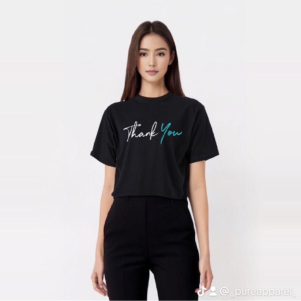 Baby blue and white “thank you” short sleeve crew neck t shirt by PureApparel